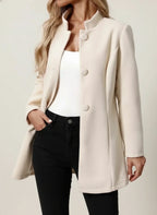 Women's Longline Stand Collar Coat, Brushed Button Front Winter Coat