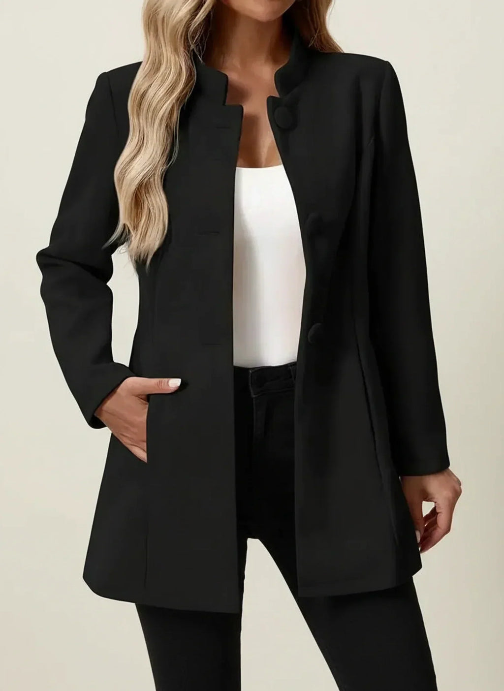 Women's Longline Stand Collar Coat, Brushed Button Front Winter Coat