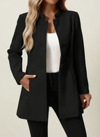 Women's Longline Stand Collar Coat, Brushed Button Front Winter Coat