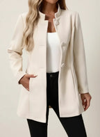 Women's Longline Stand Collar Coat, Brushed Button Front Winter Coat