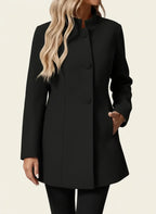 Women's Longline Stand Collar Coat, Brushed Button Front Winter Coat