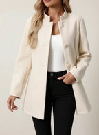 Women's Longline Stand Collar Coat, Brushed Button Front Winter Coat